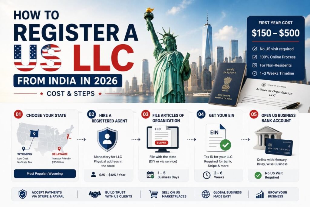 How To Register a US LLC from India in 2026 (Cost & Steps)